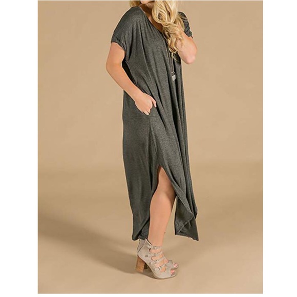 Grey Cami Boho Maxi Dress With Pockets - Picture 3 of 7